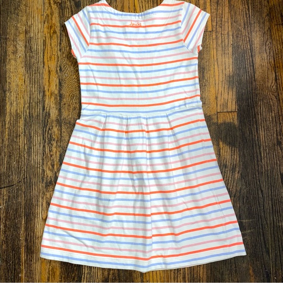 Joules cream, melon, periwinkle, and pink striped dress with flower size 9-10 y - Picture 5 of 5
